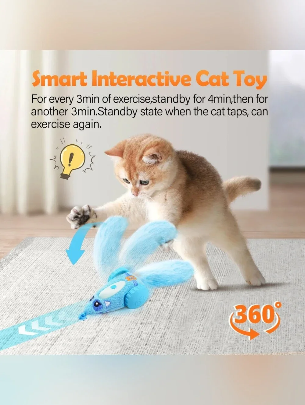 NIB Migipaws Mouse Car Automatic Interactive Electronic Motion Cat Toy, Blue